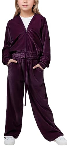 SEAUR Completo Jogging Ragazza 2 Pezzi Velluto Set Autunno Inverno Outfit Ragazza Tuta da Ginnastica Felpa Cappuccio con Cerniera 12-13 anni