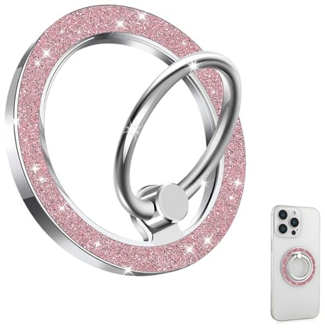 Supporto ad Anello Magnetico per Cellulare, Rotazione a 360° Supporto Cellulare Rotazione,per iPhone 17 16 15 14, Rosa brillante, Colla non inclusa, è necessaria una custodia magnetica per il telefono