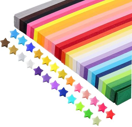 LMOGWL 1350 pcs de papel para origami con estrellas,tiras de papel hechas a mano,papel con estrellas adecuado para manualidades escolares,proyectos de bricolaje y decoraciones para regalos(27colores)