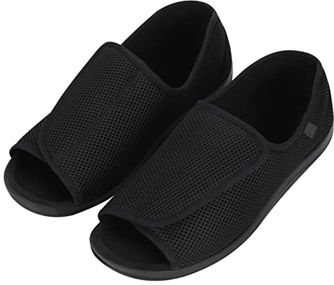 ITODA Chaussures Diabétiques pour Homme Pantoufles Orthopédiques Bout Ouvert Chaussons Elargissement Réglable Chaussures Intérieur et Extérieur Antidérapant pour Pieds Gonflés 46EU 10US Noir