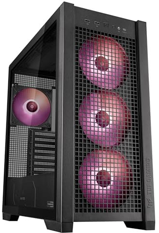 ASUS TUF Gaming GT302 ARGB ATX Mid-Tower PC Case – Four 140 x 28 mm ARGB Fans for High Airflow, Interchangeable Tempered Glass or Mesh Side Panels, Supports BTF Hidden-Connector Motherboards | Black