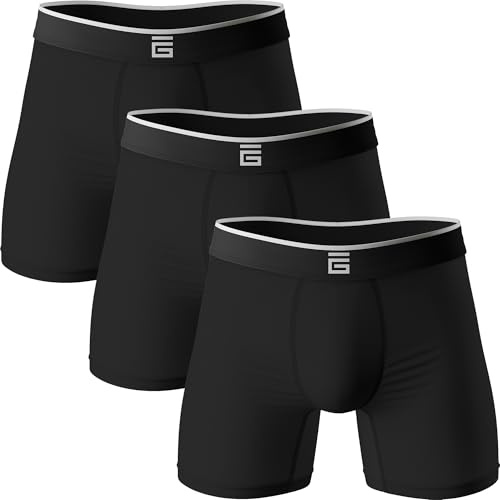 Giovici boxershorts för män bambu anti-skavning mjuka bekväma boxershorts längre ben – boxershorts multipack – fukttransporterande teknik, Svart, XXL