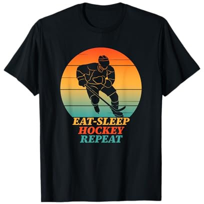 Eat Sleep Hockey Repeat Ice Hockey Player Vintage Retro T-Shirt