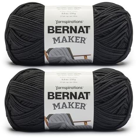 Bernat Maker Black Yarn - 2 Pack of 250g/8.8oz - 72% Cotton 28% Nylon - #5 Bulky - 290m/317Yards - for Knitting, Crochet and Amigurumi