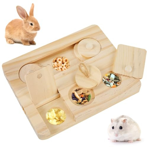 Sutowe Jouet de recherche de nourriture en bois pour cochon d'Inde, hamster, lapin, jouet puzzle 6 en 1 interactif distributeur de friandises, jouet de stimulation mentale, jouets pour rats, lapins,