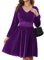 Zeagoo Robes pour Femme Robes d'hiver Élégantes en Velours Col en V Robes De Cocktail Robes De Vacances Robes Vintage Robes De Soirée De Mariage Violet XL