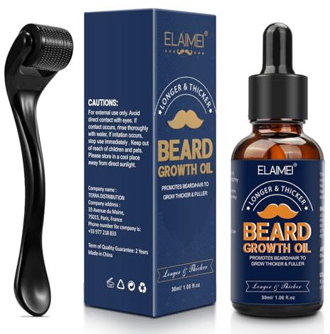 Bartwachstum-Set, Bartwuchs Kit mit Titanium Derma, 0,25mm Roller, Haarwuchs-Serum mit Biotin-Haarpflege, Bartöl-Serum,stimuliert Bart,Schnurrbart und Haarwachstum,Geschenke für Männer Vater (B)