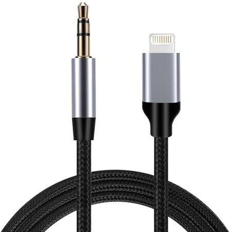 Wonvify Cable Auxiliar Coche para i-Phone, 1,5M Adaptador Auriculares de Audio Lightn-ing to Jack 3,5 mm Estéreo Trenzado, Compatible con i-Phone 14/14 Pro/13/13 Pro/12/11/X/XS, Negro