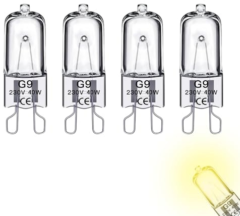 Recitem Lámpara de horno G9, 40 W, 500 grados, halógena, regulable, 230 V, 500 °C, resistente al calor, blanco cálido 2700 K, para horno, nevera, microondas, campana extractora de humos, bombilla (4)
