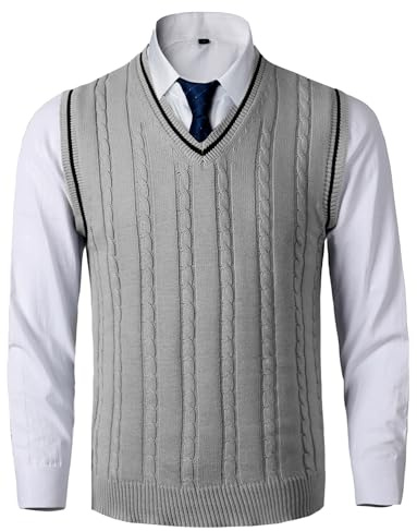 AIEOE - Hombre Chaleco de Punto Hombre V-Neck Suéter sin Mangas Chalecos Color Sólido Esencial Jersey Pull-Over sin Mangas para Primavera Invierno Otoño - M - Gris