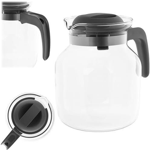KADAX Glaskanne 1,5L, Kaffeekanne aus hitzebeständigem Glas für Tee, Kaffee und Saft, Teekanne mit ergonomischem Griff und abnehmbarem Deckel (Grau)