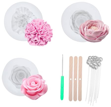 3 Pièces Moule Bougie Silicone, Moule Silicone Bougie Fleur, Moule Bougie Fleur, Moule à Bougie Pour, Moules Pour Bougies Bougies, Savons, Lumiere Fete, Décoration Maison, Chocolat