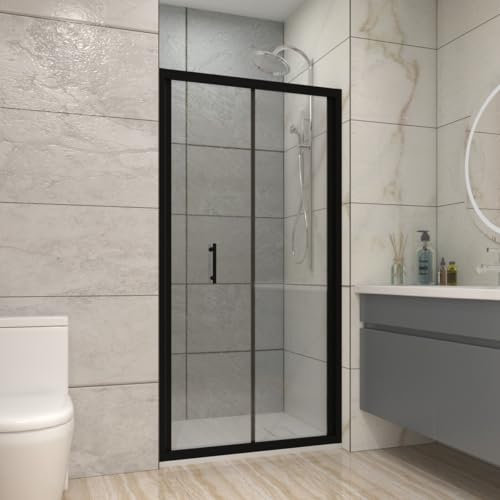 NRG 1100 x 1900mm Bathroom Bi- Fold Shower Door for Wet Room Shower Enclosures Black Framed Space Saving