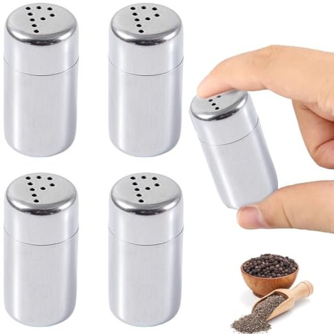 WUSJCOF 4 Pezzi Mini Spargisale, Spargispezie in Acciaio Inox con Coperchio, Ideale per Ristoranti, Campeggio e Barbecue all'Aperto (5ml)