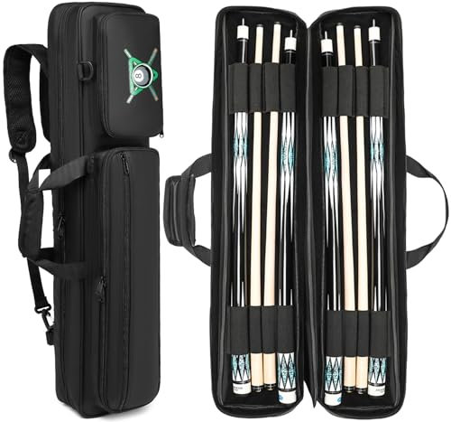 FRETHIND 4X4 Billard Queue Tasche wasserdichte Pool Cue Case für 4 Unterteile und 4 Schäfte weiche Pool Stick Tragetasche