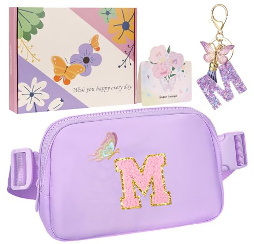 ONETOALL Riñonera Mujer y Niña Personalizada, Bolso Pecho Pequeño con Iniciales & 3 Colores a Elegir - Regalo para Cumpleaños y Fiestas Infantiles, Morado M
