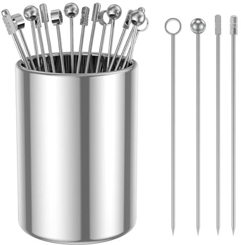 BAODBF Pack of 20 Cocktail Sticks Stainless Steel Roulade Needles Skewers Finger Food Cocktail Sticks for Party, Birthday, Barbecue, Wedding