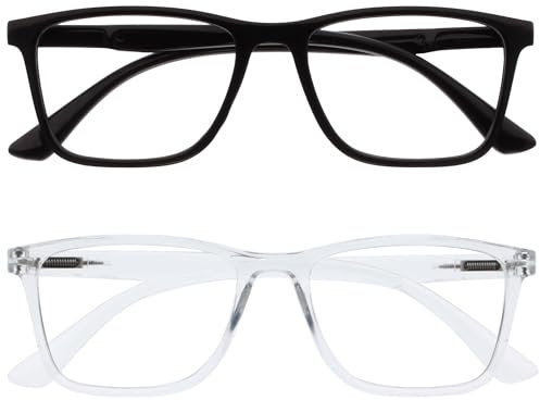 OPULIZE NYX Blue Light Blocking Glasses - Anti-Glare Computer and Gaming Eyewear - 2 Pack - UV and Eyestrain Protection - Rectangular Frame - Black Clear - Men Women