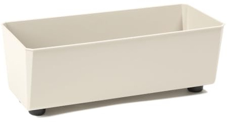 LAMELA Rechteckiger Pflanzkasten mit eleganten Füßen – Beigefarbener Blumenkübel aus robustem Kunststoff 37x17 cm, 6L – Wetterfest & Pflegeleicht - für Innen & Außen, Beige