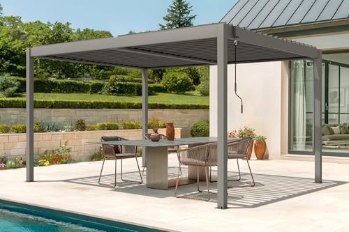 Cazeboo Pergola bioclimatica autoportante alluminio 388 x 298 x 218 cm tortora - PIANA 4x3 m lamelle orientabili 110° struttura resistente vento 70 km/h kit completo giardino terrazza