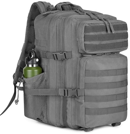 HUNTVP 45L Sac a Dos Militaire, Grand Capacité Sacs à Dos de Randonnée Molle Tactique Sac D'assaut Armée pour Trekking, Voyage, Trekking, Camping, Escalade, En Plein Air (45L-)