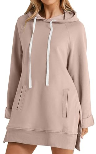 Dam överdimensionerad lång tröja - mellansäsong damjacka med huva tröjor ficka huvtröja ledig kappa dragsko kappor mångsidiga enfärgade kläder loungewear plus storlek tröja XXXXXL