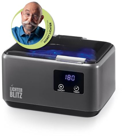 LICHTERBLITZ Dispositivo di pulizia ad ultrasuoni, moderno pulitore ad ultrasuoni, pulitore per occhiali con display touch a LED, 45 kHz, 5 livelli di timer e serbatoio da 600 ml, ideale come