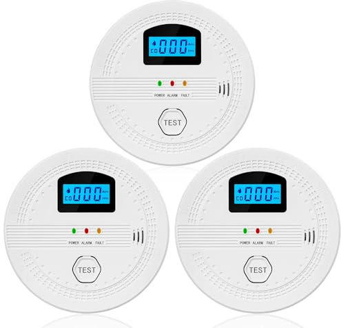 Matybobe Detector de Humo y Humo, Paquete de 3 Detectores CO y 2 en 1 con Pantalla LCD Alarma Luz Sonora, para Casa, Oficina, Garaje, Hotel, Apartamento (Paquete 3)