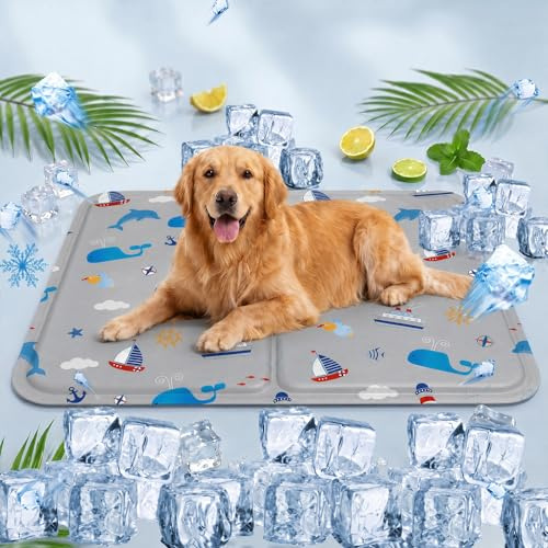 AHYDFSR Alfombra Refrescante para Perro Gato,Mascotas Alfombrilla Autoenfriante,Camas refrescante para Mascotas,Prueba de Arañazos/Impermeable/Antideslizante,para en Verano,50x60cm, L, Gris