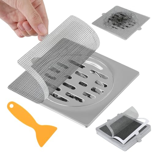 48 stycken engångs avloppssil dusch med plastskrapa, 15 x 15 cm hårfångare dusch, jämn sil dusch avlopp hår, hårsil dusch för duschränna, kök, badrum