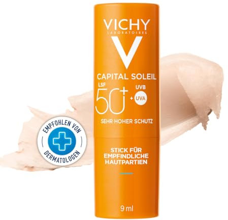 Vichy Capital Soleil, Stick Zone Sensibili SPF 50+, Protezione e Idratazione Zone più Sensibili, 9g, Il pacchetto può variare