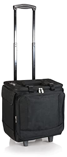 PICNIC TIME Bodega Rolling Wine Cooler, Insulated 12-Bottle Wine Cooler with Wheels, Outdoor Portable Rolling Ice Chest with Water-Resistant Liner, Telescopic Handle and, Large Pockets, (Black)