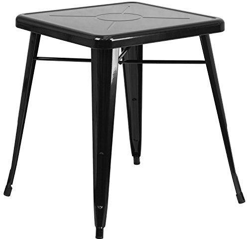 Flash Furniture Mesa Cuadrada de Metal para Interiores y Exteriores, de Grado Comercial, 23.75 Pulgadas, Color Negro