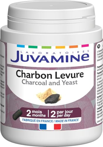 JUVAMINE - Carbón Levadura - 120 Cápsulas - Formato Maxi - 2 Meses - Alivio de Gases Intestinales y Mejora la Digestión - Reducción de Hinchazón - Carbón vegetal - Levadura de Cerveza
