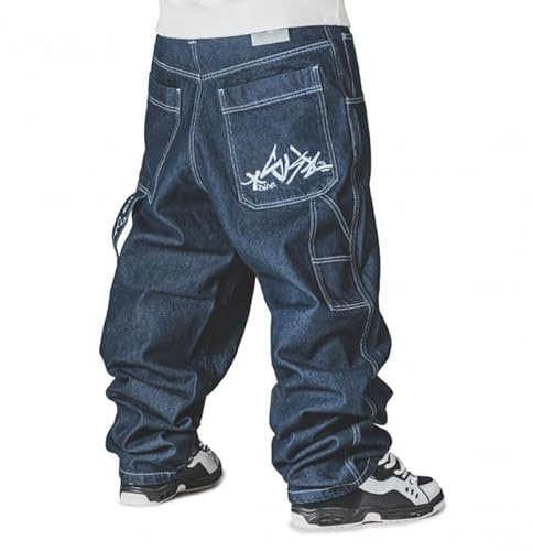 The blueskin Jeans Uomo Larghi per liberare Il Vero Stile Baggy in Massima comodità Blu Scuro - W 32 IT 46