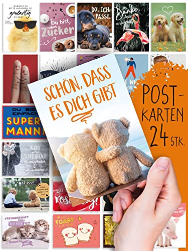Spielefabrik Freundschaft: 24 schöne POSTKARTEN | Schöne Bilder/Motive | Sprüche/Texte | Friends | BFF | Freundin | Karten-Mix | Geschenk | Tiere | Süß | Spruch | Liebe | Grußkarte | Deko | DIN A8