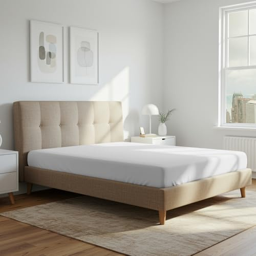 Pizuna 800 Fadenzahl Baumwolle spannbettlaken 170x200-180x200 cm Weiß, 100% Langstapelige Baumwolle Spannbetttuch, Weiche Mako Satin-Webart passt bis zu 40cm Matratzenhöhe (100% Baumwolle bettlaken)