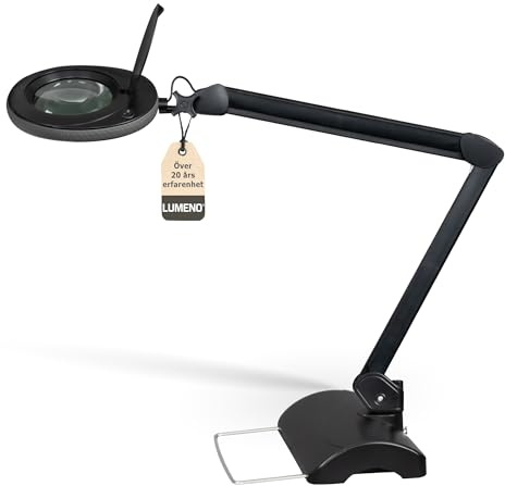 Lumeno LED förstoringslampa 7215SW Lupplampa med 127 mm glaslins, arbetsplatslampa, kosmetiklampa, lämplig för kosmetik, hobbyister, förstoringsglas för läshjälp, 5 dioptrier svart med bordsstativ