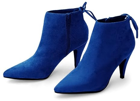 Damen Stiefeletten mit spitzem Zehenbereich, Kätzchen, Stiletto, Schleife, Riemen, Herbstkleid, Stiefel, Schuhe, Blau, 42 EU