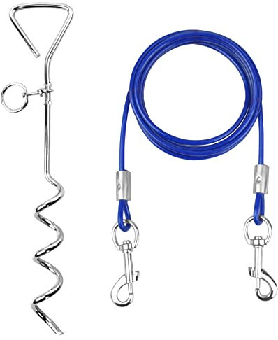 Cable de Estaca y Atadura para Perro Sólido, Correa De Perro 3M con Espiga De Estaca En Tierra Espiral De 40cm Salida para Patio Al Aire Libre Y Acampada - Perros PequeñOs A Medianos