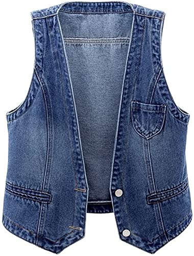 Lazutom Gilet en jean décontracté sans manches pour femme