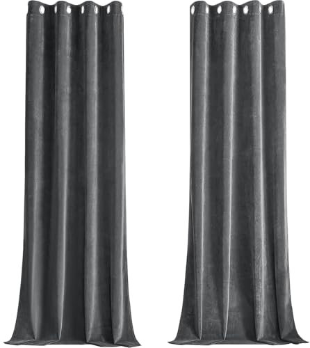 CUCRAF Samtvorhang mit Ösen 2er Set, blickdichte und lichtundurchlässige Vorhänge, H 225x B 140m, luxuriöse wärmeisolierende Vorhänge für Wohnzimmer und Schlafzimmer (Grau)