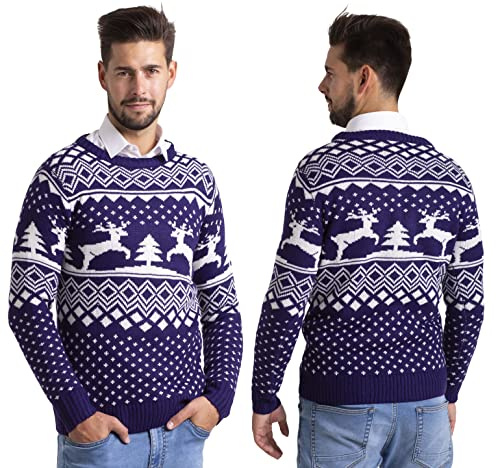 westAce Men's Christmas Jumper Ugly Festive Xmas Tree Reindeer Fair Isle Knit Sweater Long Sleeve Winter Holiday Crew Neck Pullover Christmas Sweaters for Men S-XXL (Navy, XL)