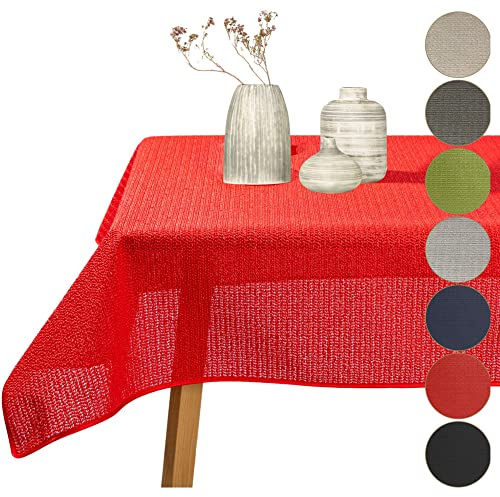 Cleanlevel EST 2016 Tischdecke Outdoor Wetterfest Abwischbar - Gartentischdecke rutschfest aus PVC Weichschaum, Tischschutz für Garten Balkon Terrasse (Rot, 130x220cm (BxL))