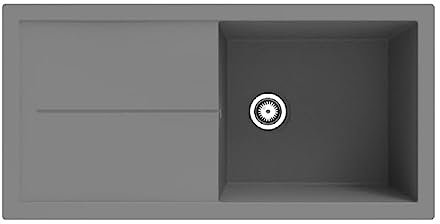 Respekta Évier en matériau composite Cleveland gris / 1 bac Évier encastrable 100 x 50 cm/Évier adapté aux meubles bas à partir de 60 cm de largeur