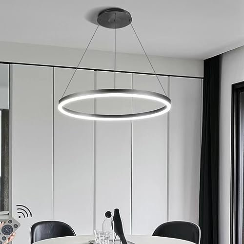 LED-Pendelleuchte Modern Dimmbar Hängeleuchte Ring Kreis Hängelampe Esstisch Pendellampe Aluminium Kronleuchter Decke Hänge Lampe Für,Kücheninsel,Wohnzimmer ( Color : Schwarz , Größe : 1 ring/80CM/48W