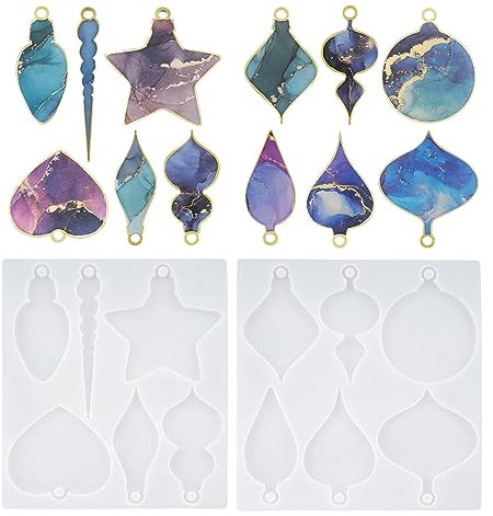 Yalulu 2Pcs Christmas Resin Moulds, Xmas Silicone Pendant Molds, Necklace Jewelry Epoxy Resin Casting Moulds for Xmas Tree Ornament Decoration