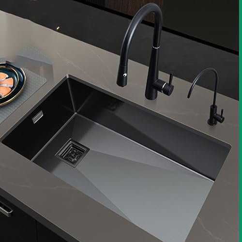 Lavello da Cucina Nero Nano-lavello Lavabo in Acciaio Inossidabile 304 Lavabo da Cucina sottopiano Manuale Lavello Addensato a Fessura Singola Grande (500x400mm)