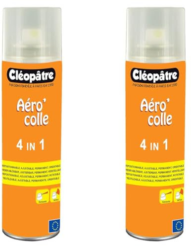 Cléopâtre ACP2504EN1 - Aéro'colle - Aérosol 4-en-1-250 ml Transparent 21 x 16 x 18 cm (Lot de 2)