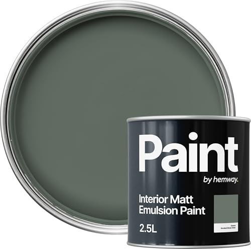 Hemway Smoked Moss Green Paint 2.5 L, Indoor Matt Finish, One Coat, Wall Paint, Acrylic & Water-Based Emulsion, Quick Dry & High Coverage for the Kitchen, Bathroom & Bedroom Walls & Ceiling